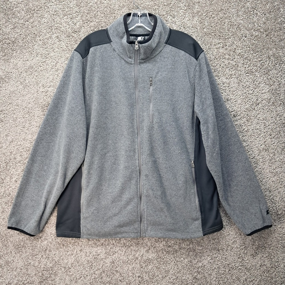 Starter Mens Gray Full Zip Fleece Jacket Black Panels XL 6668